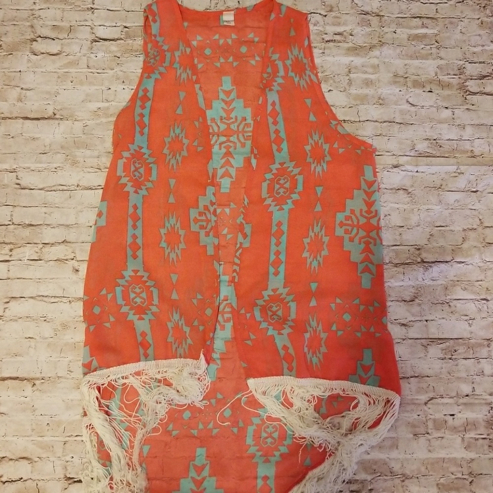 Aztec fringe hi/low vest.